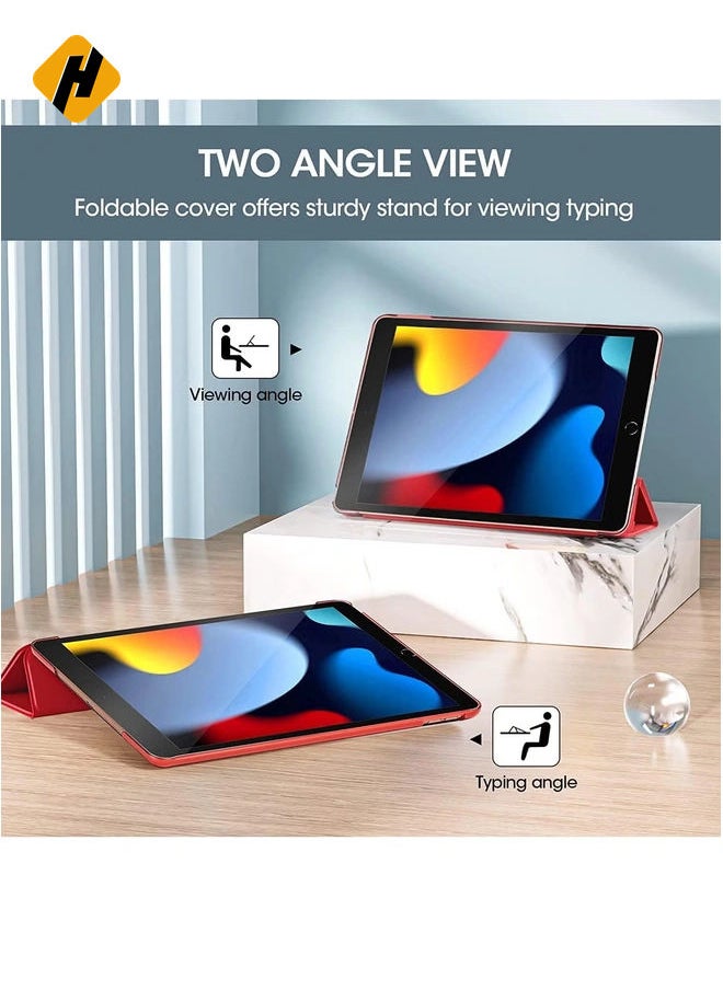 iPad 10.2 Case - Compatible with 9th Generation (2021), 8th Generation (2020), 7th Generation (2019) - Slim Stand Hard Back Shell Protective Smart Cover for 10.2 iPad - Red