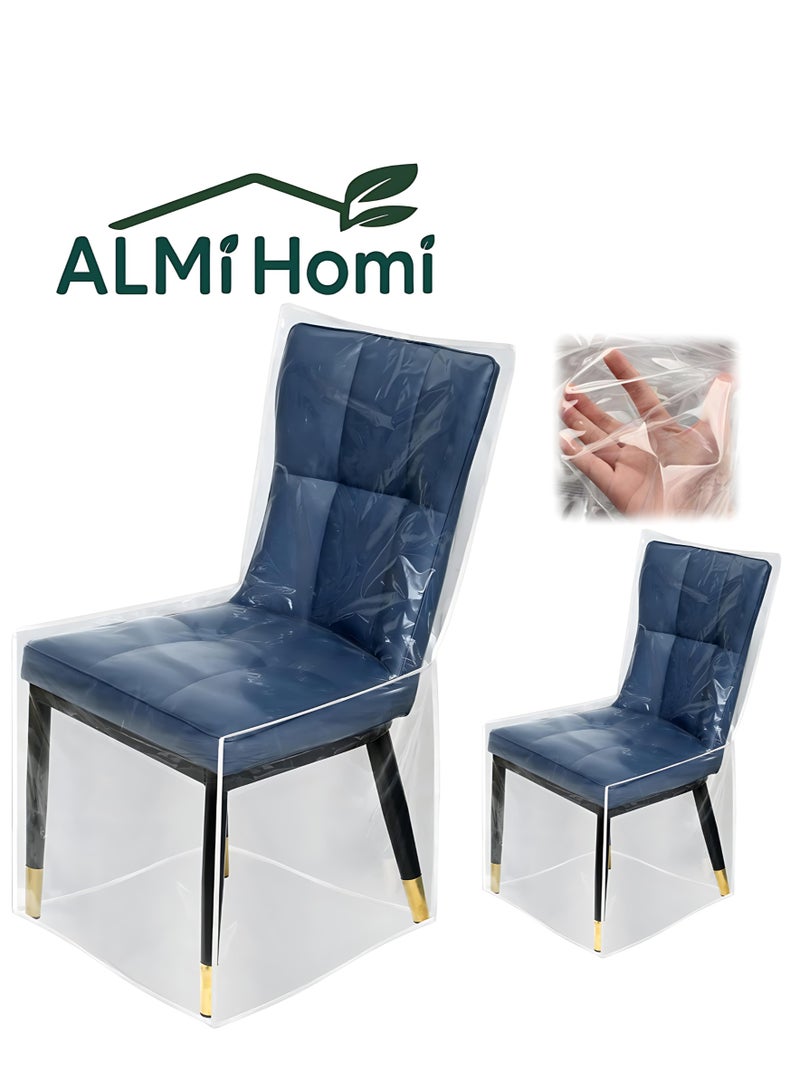 المي هومي غطاء كرسي بلاستيك شفاف طويل (عدد 2) – واقي مقعد من الـ PVC مقاوم للماء والخدوش، حماية كاملة للكراسي في غرفة الطعام والمطبخ وغرفة المعيشة – مقاوم للغبار والبقع وخدش الحيوانات الأليفة، سهل التنظيف، مثالي للمنزل والمكتب - Image 1