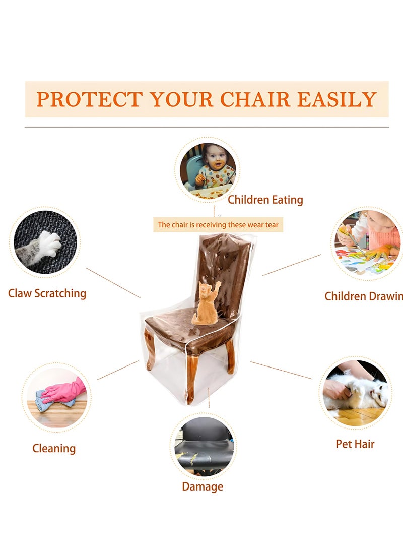 المي هومي غطاء كرسي بلاستيك شفاف طويل (عدد 2) – واقي مقعد من الـ PVC مقاوم للماء والخدوش، حماية كاملة للكراسي في غرفة الطعام والمطبخ وغرفة المعيشة – مقاوم للغبار والبقع وخدش الحيوانات الأليفة، سهل التنظيف، مثالي للمنزل والمكتب - Image 3