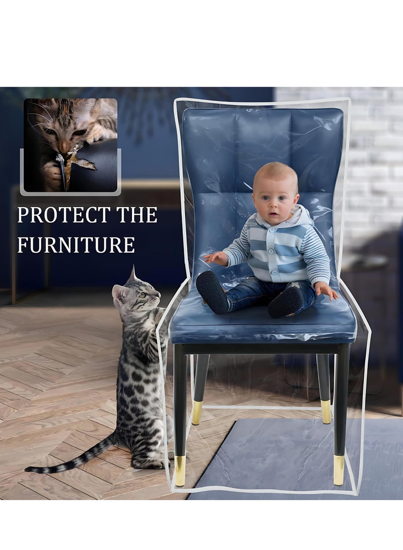 المي هومي غطاء كرسي بلاستيك شفاف طويل (عدد 2) – واقي مقعد من الـ PVC مقاوم للماء والخدوش، حماية كاملة للكراسي في غرفة الطعام والمطبخ وغرفة المعيشة – مقاوم للغبار والبقع وخدش الحيوانات الأليفة، سهل التنظيف، مثالي للمنزل والمكتب - Image 4