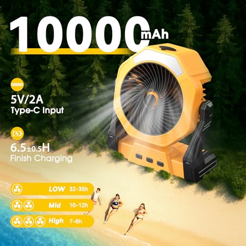 Ausic Portable Misting fan, 8-Inch Cooling Mist Fans, [8-35Hrs] USB Rechargeable Battery Powered Fan with Mister, 250mL Water Tank & LED Lantern, for Home Desk, Bedroom, Office, Outdoor&Indoor Use - Image 3