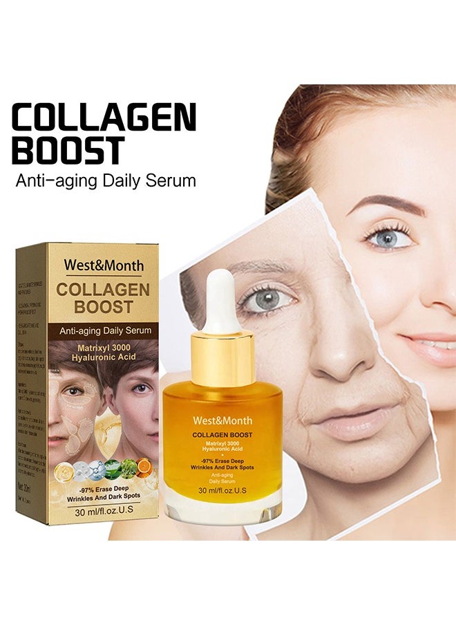 West&Month Collagen Boost，Anti-aging Daily Serum，Advanced Collagen Boost Anti Ageing Serum, Regenerative Skin Repairing Hyaluronic Acid Serum, Hydrating Brightening Skin Care Serum For Shrinking Pore and Acne-treatment 30ml  - Image 1