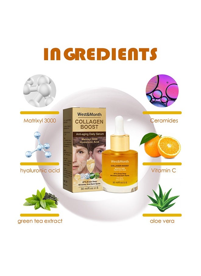 West&Month Collagen Boost，Anti-aging Daily Serum，Advanced Collagen Boost Anti Ageing Serum, Regenerative Skin Repairing Hyaluronic Acid Serum, Hydrating Brightening Skin Care Serum For Shrinking Pore and Acne-treatment 30ml  - Image 2