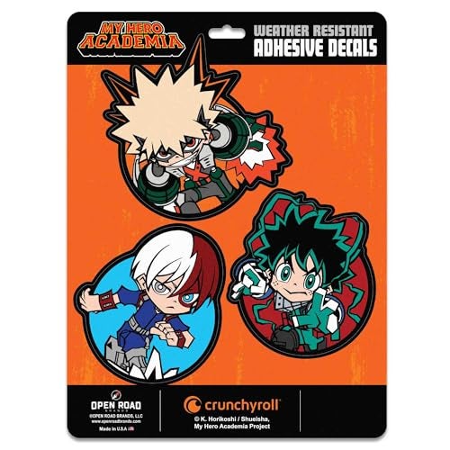 Open Road Brands My Hero Academia Adhesive Vinyl Decals Fun Set of My Hero Academia Stickers for Car Laptop or Water Bottle 1 Pack 3 Count - Image 1