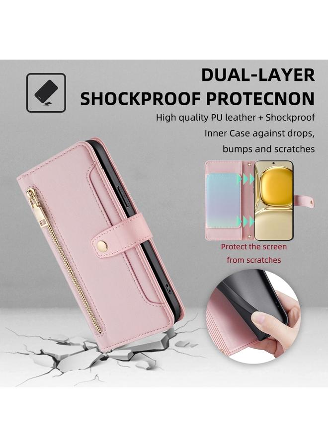 S-TOP Case For Huawei P50 Sheep Texture Cross-body Zipper Wallet Leather Phone Case - Image 4