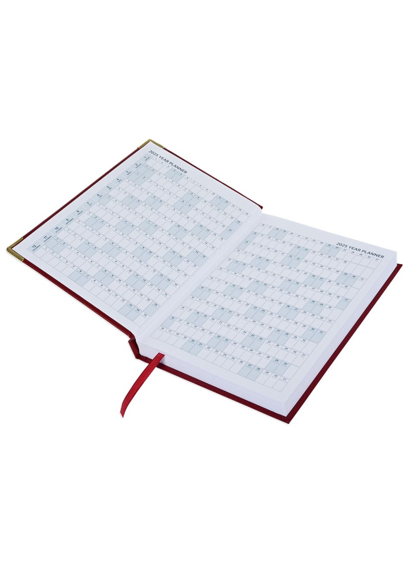 FIS Fis 2025 A5 Diary,Gold Corners,English Vinyl 1Side Padded Maroon -FSDI22E25MR  - Image 3