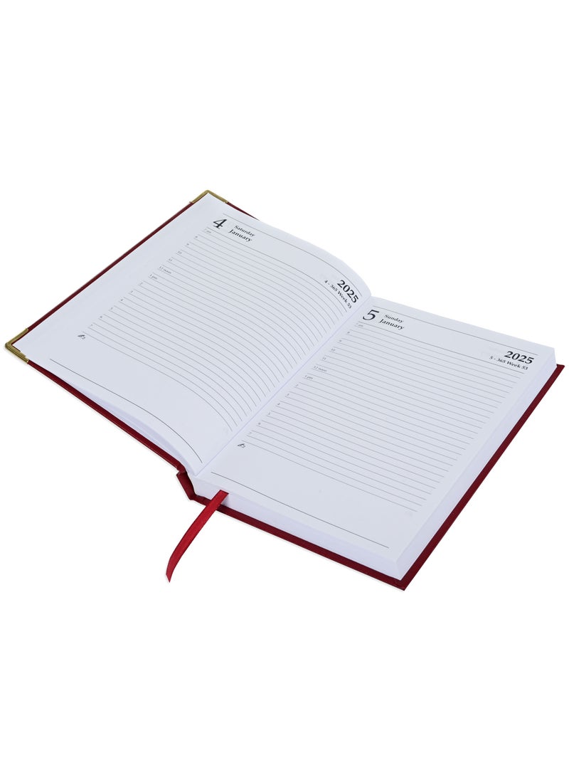 FIS Fis 2025 A5 Diary,Gold Corners,English Vinyl 1Side Padded Maroon -FSDI22E25MR  - Image 2