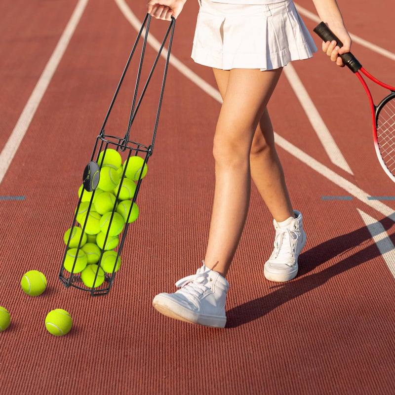 HolyMaji Cylindrical Tennis Ball Hopper Collector Pickleball Balls Retriever Basket Tennis Ball Picker Upper for Easy Picking and Storage Metal Container Holds 24 Tennis Balls Training Caddy (Black) - Image 5