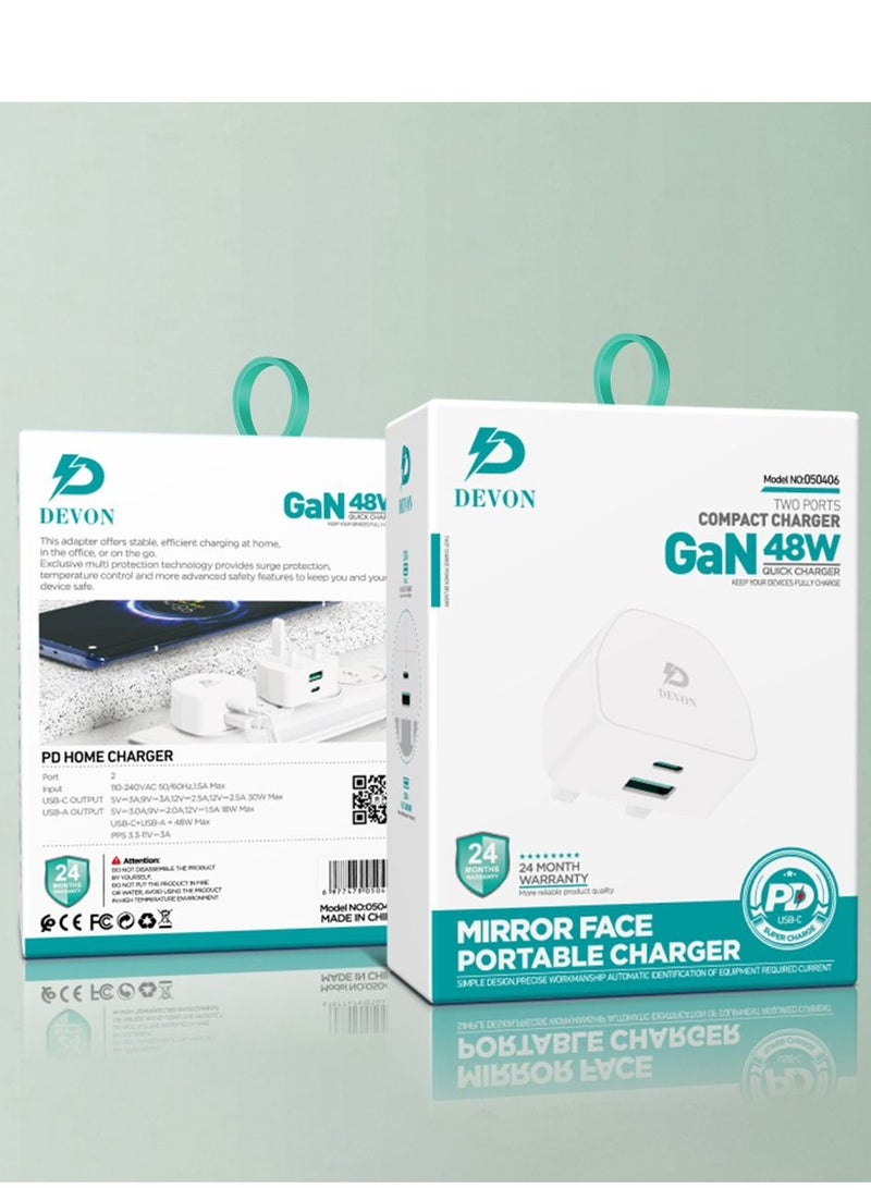 Devon 48W Dual USB PD Fast Charging Charger White - Image 2