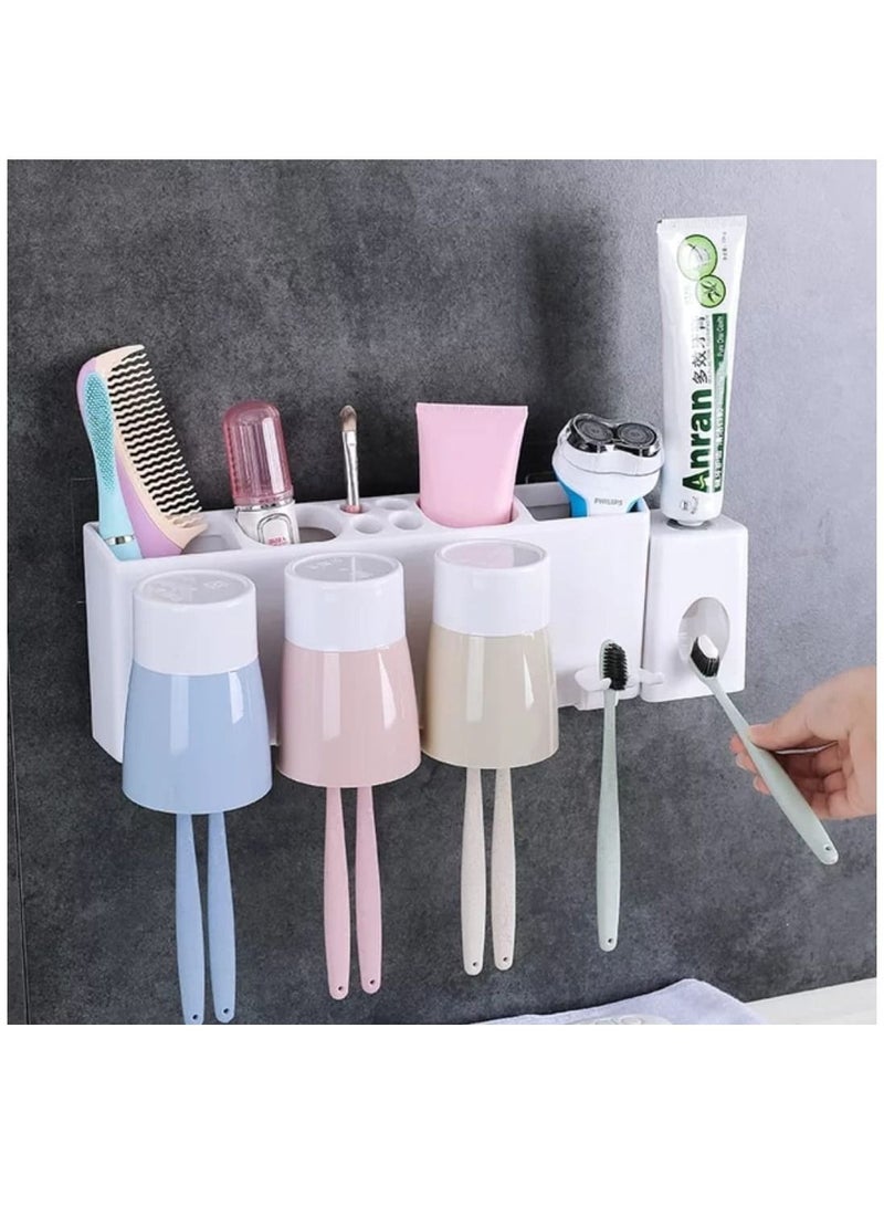 Generic Toothbrush Holder Wall Mount 3 Cups Storage Set No Drill or Nail Needed  - Image 1