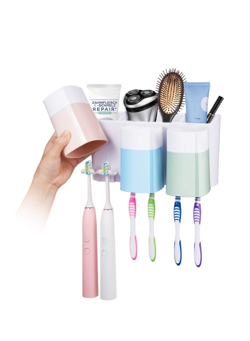 Generic Toothbrush Holder Wall Mount 3 Cups Storage Set No Drill or Nail Needed  - Image 4
