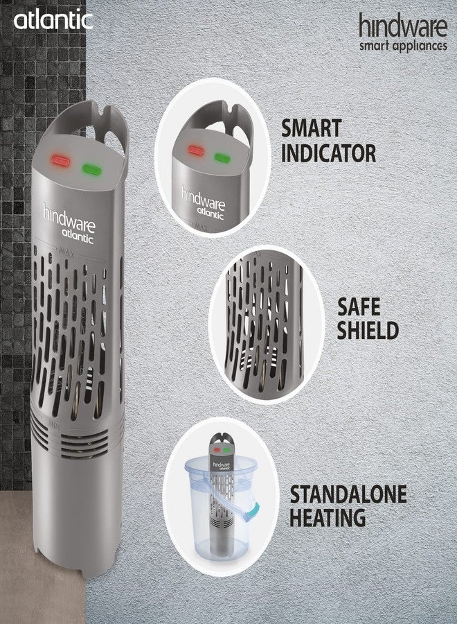 HINDWARE SMART APPLIANCES Hindware Atlantic Kweik_1.5kW Portable Wall Mount Water Heater With Thermostat and Shockproof Super Safe Shield Design and Overheat Protection (Grey) - Image 4