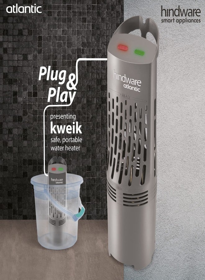 HINDWARE SMART APPLIANCES Hindware Atlantic Kweik_1.5kW Portable Wall Mount Water Heater With Thermostat and Shockproof Super Safe Shield Design and Overheat Protection (Grey) - Image 2