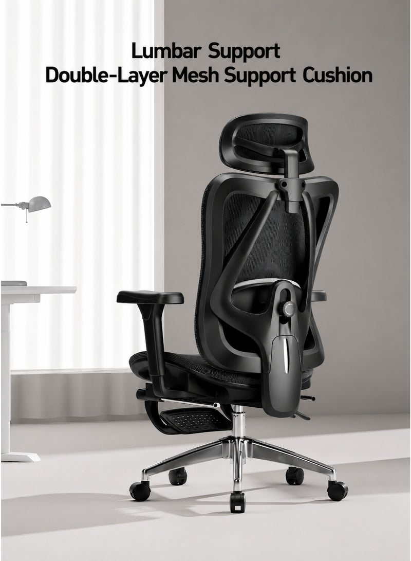 FUOE Ergonomic Office Chair: Breathable Mesh High-Back Computer Chair with Adjustable Headrest and Lumbar Support; Features 4D Armrests and an Extra-Wide Seat Cushion—Ideal for Home Office Use (Black) - Image 3