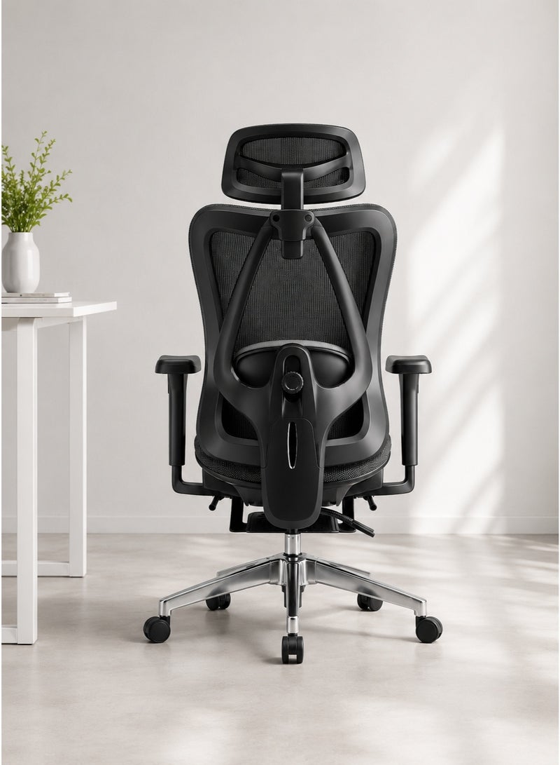FUOE Ergonomic Office Chair: Breathable Mesh High-Back Computer Chair with Adjustable Headrest and Lumbar Support; Features 4D Armrests and an Extra-Wide Seat Cushion—Ideal for Home Office Use (Black) - Image 2