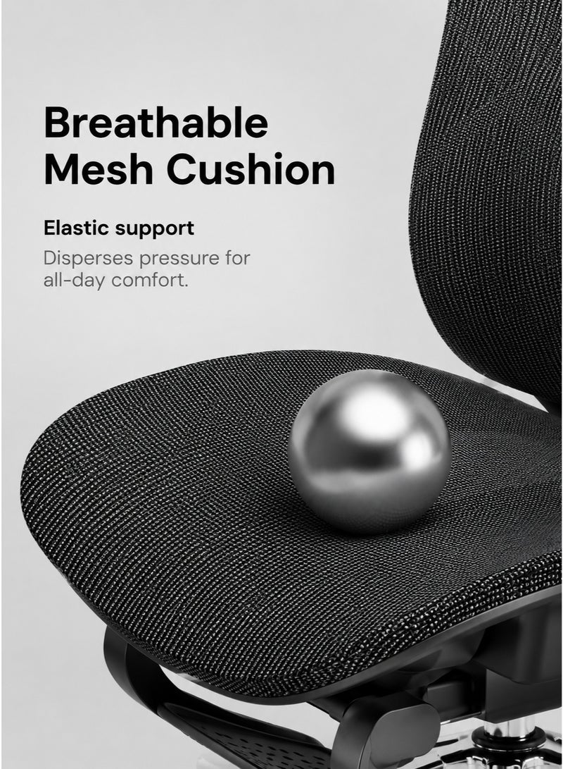 FUOE Ergonomic Office Chair: Breathable Mesh High-Back Computer Chair with Adjustable Headrest and Lumbar Support; Features 4D Armrests and an Extra-Wide Seat Cushion—Ideal for Home Office Use (Black) - Image 4
