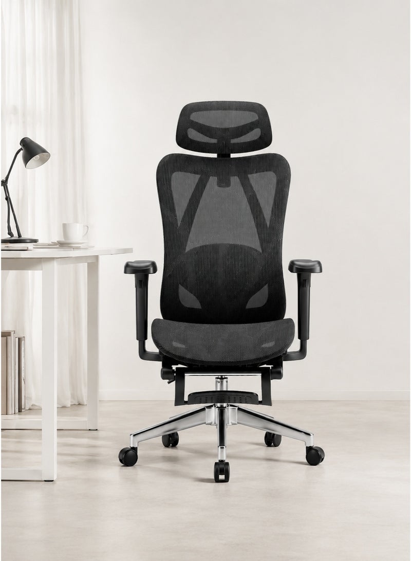 FUOE Ergonomic Office Chair: Breathable Mesh High-Back Computer Chair with Adjustable Headrest and Lumbar Support; Features 4D Armrests and an Extra-Wide Seat Cushion—Ideal for Home Office Use (Black) - Image 1