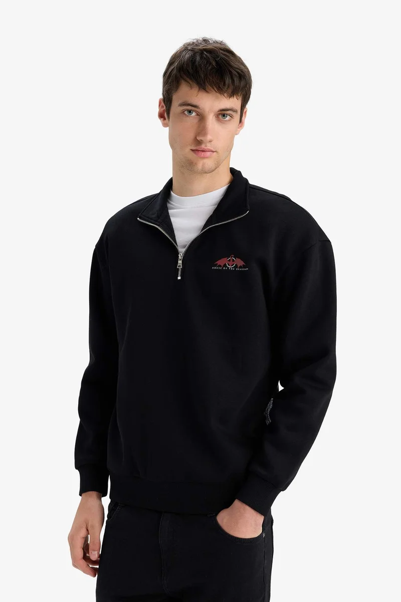 DeFacto House of the Dragon Boxy Fit Zippered Back Printed Sweatshirt