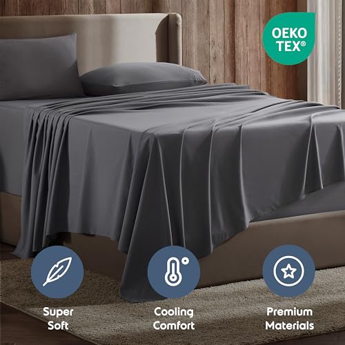 Nestl King Sheet Set - Luxury 1800 Ultra-Soft Microfiber King Bed Sheets - Double Brushed - Deep Pockets - Easy Fit - 4 Piece Set - Bedding Sheets & Pillowcases (King, Dark Grey) - Image 5