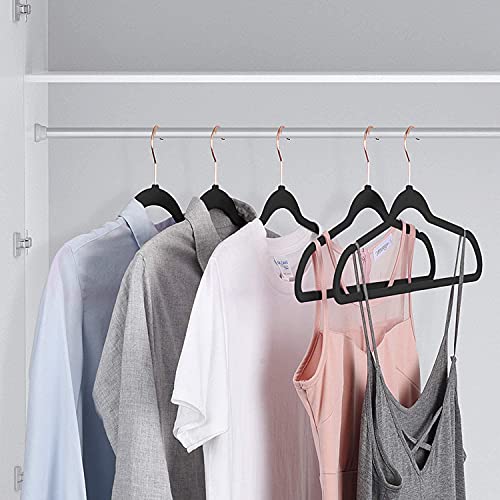 KITCHMO- Premium Velvet Hangers Non Slip Velvet Suit Hangers Rose Gold Hooks,Space Saving Clothes Hangers Velvet Hangers Non-Slip 360 Degree Swivel Hook Clothes Hangers Velvet (Black, Pack of 10) - Image 5