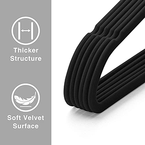 KITCHMO- Premium Velvet Hangers Non Slip Velvet Suit Hangers Rose Gold Hooks,Space Saving Clothes Hangers Velvet Hangers Non-Slip 360 Degree Swivel Hook Clothes Hangers Velvet (Black, Pack of 10) - Image 2