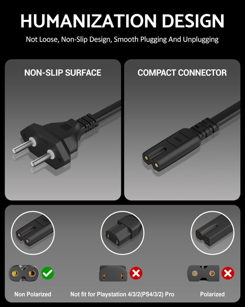 FEDUS Black 32.8Feet 2-pin Universal Replacement AC Power Cord Cable Wire for LED TV, Printer, Play Station, Laptop PC Notebook Computer, Tape Recorder, Camera - Image 4