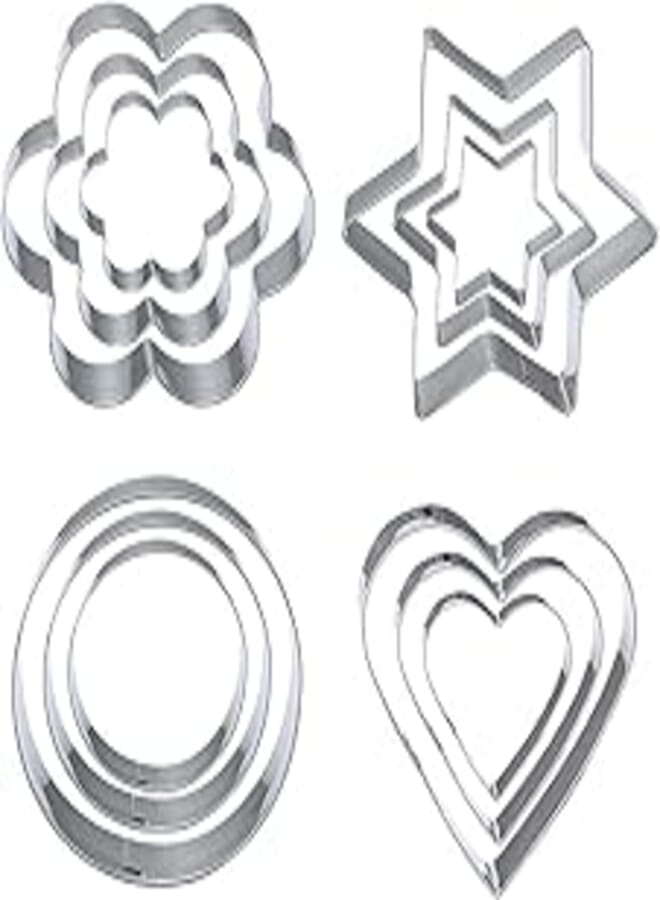 Hwtcjx Shape Cutters, Cookie Cutter, Biscuit Cutter, Heart Cutter, 12 Stainless Steel Biscuit Mold, Round, Heart-Shaped, Five-Pointed Star, Flower Shape, 4-7 cm in Size, Press to Slice (S, M, L)