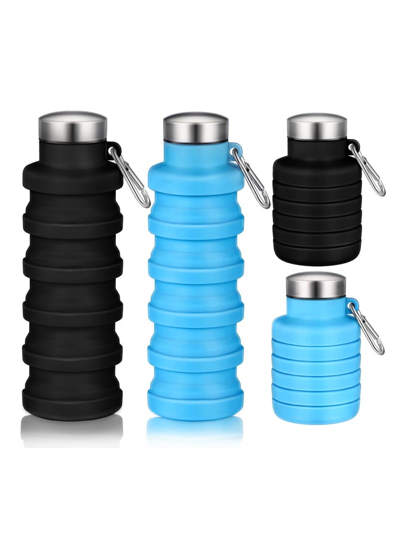 KASTWAVE 2Pcs Collapsible Water Bottles, Food-Grade BPA-Free Silicone Travel Bottles, Lightweight Portable Water Bottle, Reusable Silicone Water Bottle, for Camping Hiking Sport, 500ml Blue and Black - Image 1
