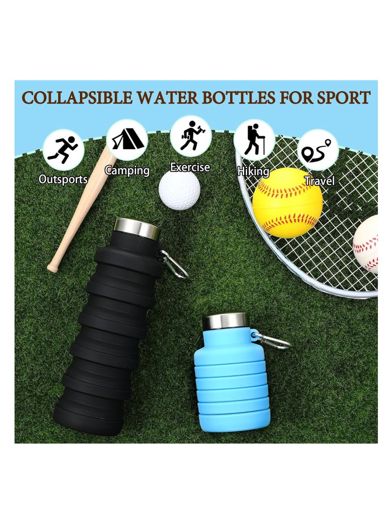 KASTWAVE 2Pcs Collapsible Water Bottles, Food-Grade BPA-Free Silicone Travel Bottles, Lightweight Portable Water Bottle, Reusable Silicone Water Bottle, for Camping Hiking Sport, 500ml Blue and Black - Image 2