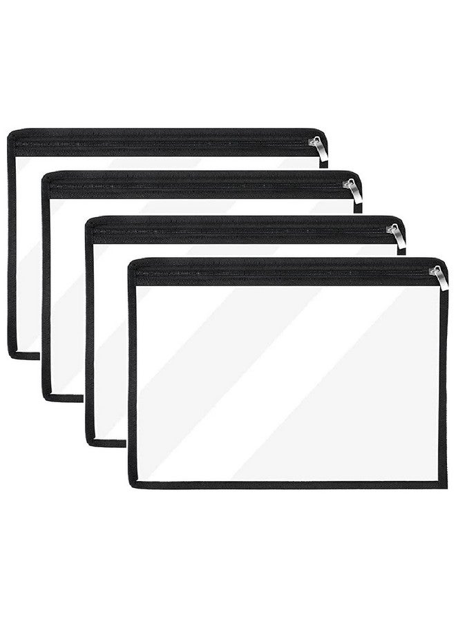 INTERIA Transparent Makeup Bags Cosmetic Makeup Bags | Clear PVC with Zipper Pouch Portable Travel Accessories Pouch-Black Border | Pack of (4) (Pack of 4 (30 X 18 CM), Black) - Image 1