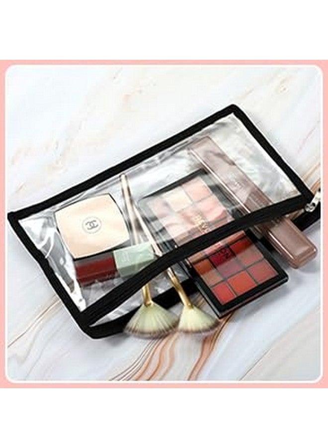 INTERIA Transparent Makeup Bags Cosmetic Makeup Bags | Clear PVC with Zipper Pouch Portable Travel Accessories Pouch-Black Border | Pack of (4) (Pack of 4 (30 X 18 CM), Black) - Image 3
