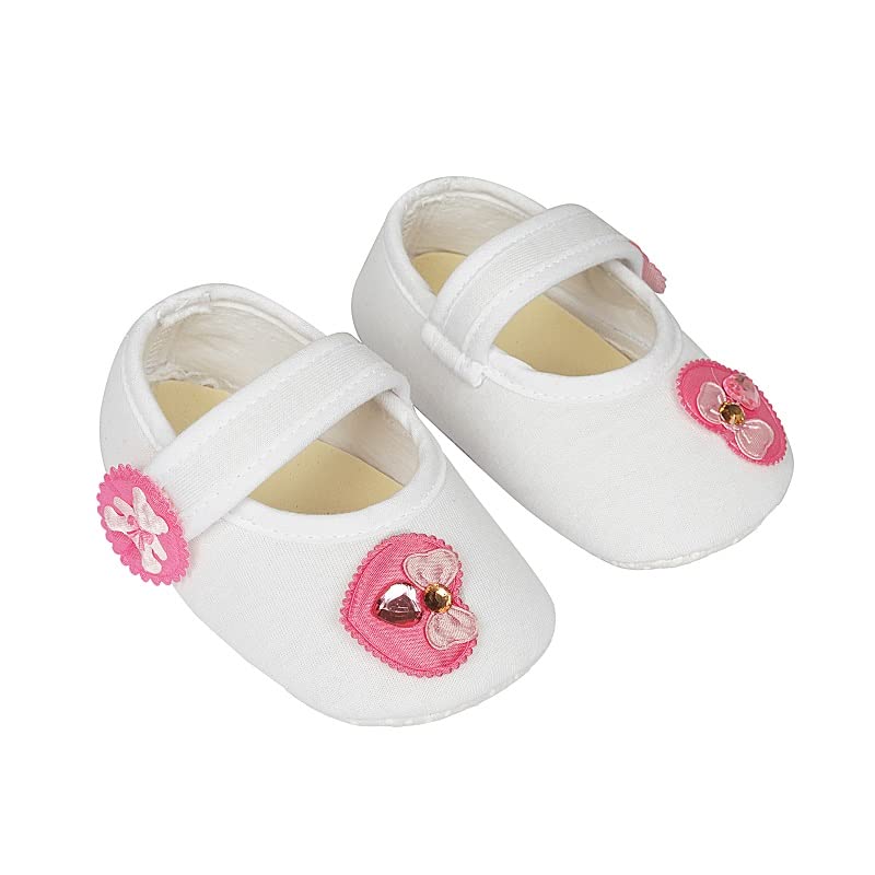 Rsmart Infant New Baby Toddlers Boys and Girls Cotton White Sandal Booties With Pink Heart Patch [RSM_3] - Image 1