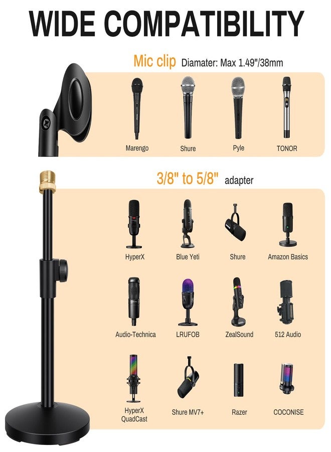 AODSK Desktop Microphone Stand, Height-Adjustable, Compatible with Multiple Microphone Sizes, Non-Slip Stable Base(AS-DMS1) - Image 5