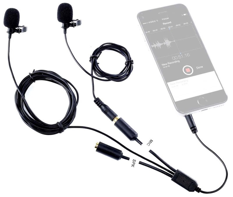 Movo Professional Lavalier Lapel Clip-on Interview Podcast Microphone with Secondary Mic and Headphone Monitoring Input for iPhone, iPad, Samsung, Android Smartphones, Tablets - Podcast Equipment - Image 1