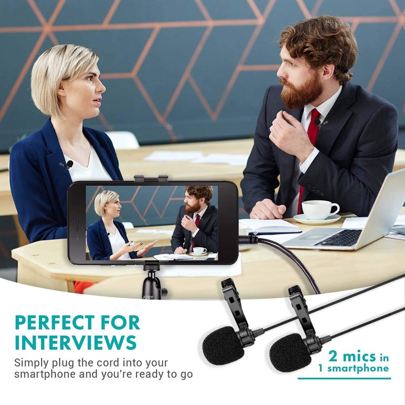 Movo Professional Lavalier Lapel Clip-on Interview Podcast Microphone with Secondary Mic and Headphone Monitoring Input for iPhone, iPad, Samsung, Android Smartphones, Tablets - Podcast Equipment - Image 3