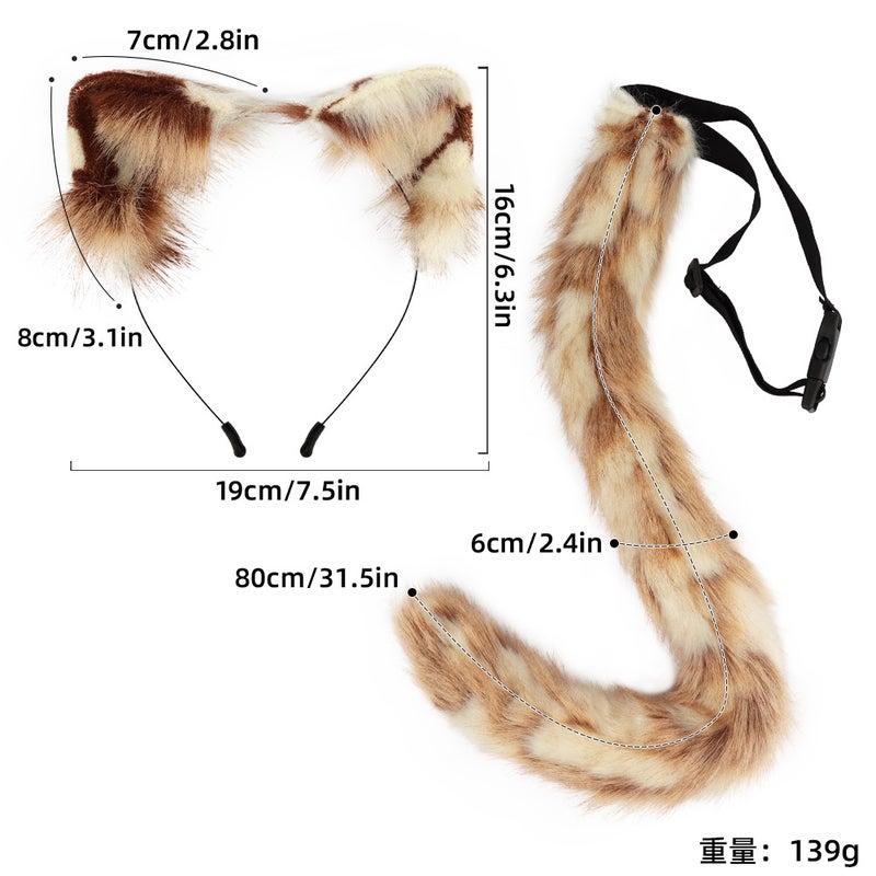 Dropshipping Tabby Cat Ear Headband Lolita Black and White Cat Tail Handmade Simulated Animal Ear Headband Animal Tail Set - Image 5