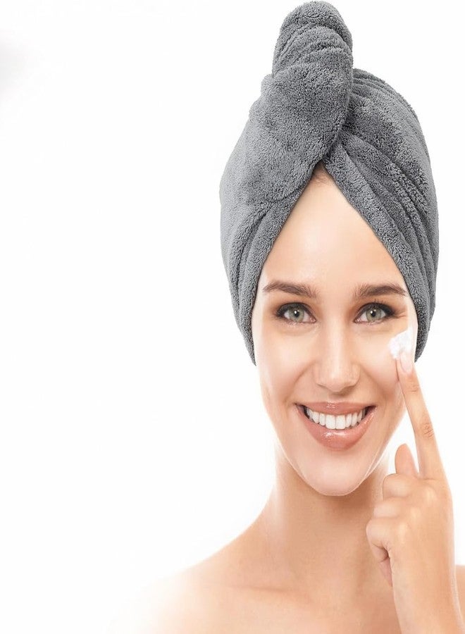 Fezora® Hair Towel Wrap for Women-Quick Drying Microfiber Towel for Hair with Elastic Loop for Tying-Super Absorbent Head Towels Wrap for Ladies Hair Turban (Grey) - Image 1