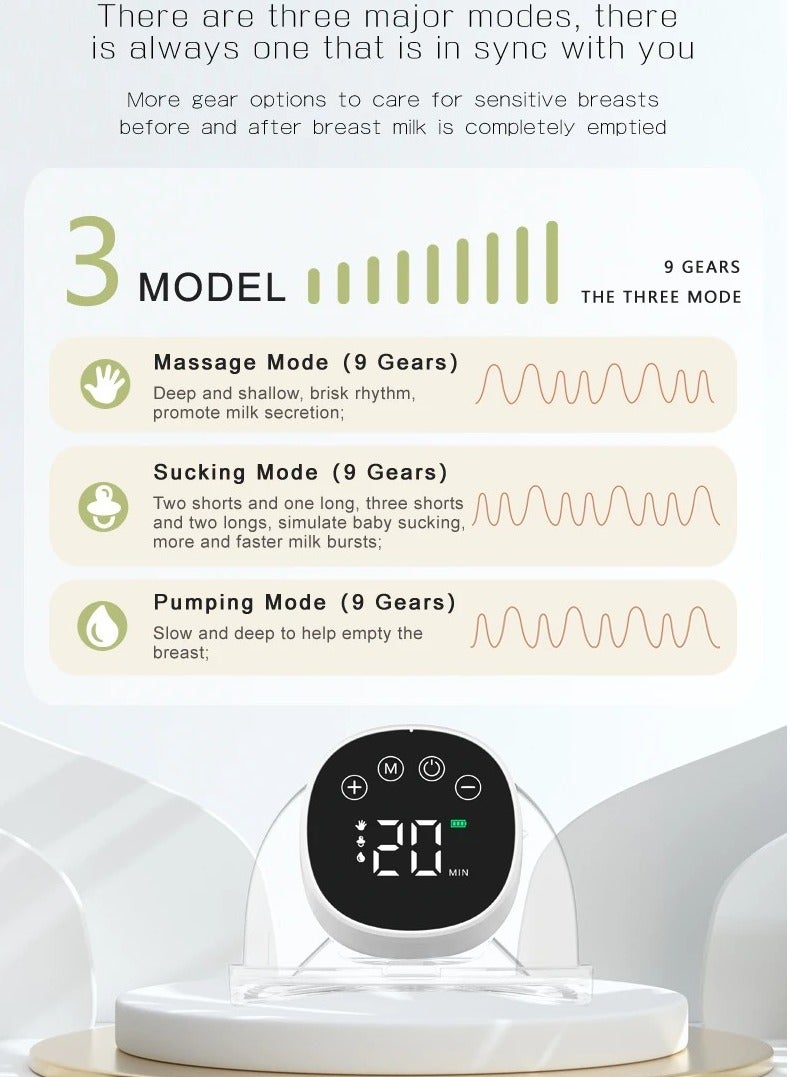 Wearable Breast Pump, 800mAH Battery Hands Free Electric Breast Pump With Three Modes, Lightweight Compact And Portable LCD Display Wireless Breast Pump, (White) - Image 5