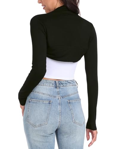 HDE Open Front Shrugs for Women Long Sleeve Bolero Cropped Cardigan Sweater S-4X (Black) - Image 5