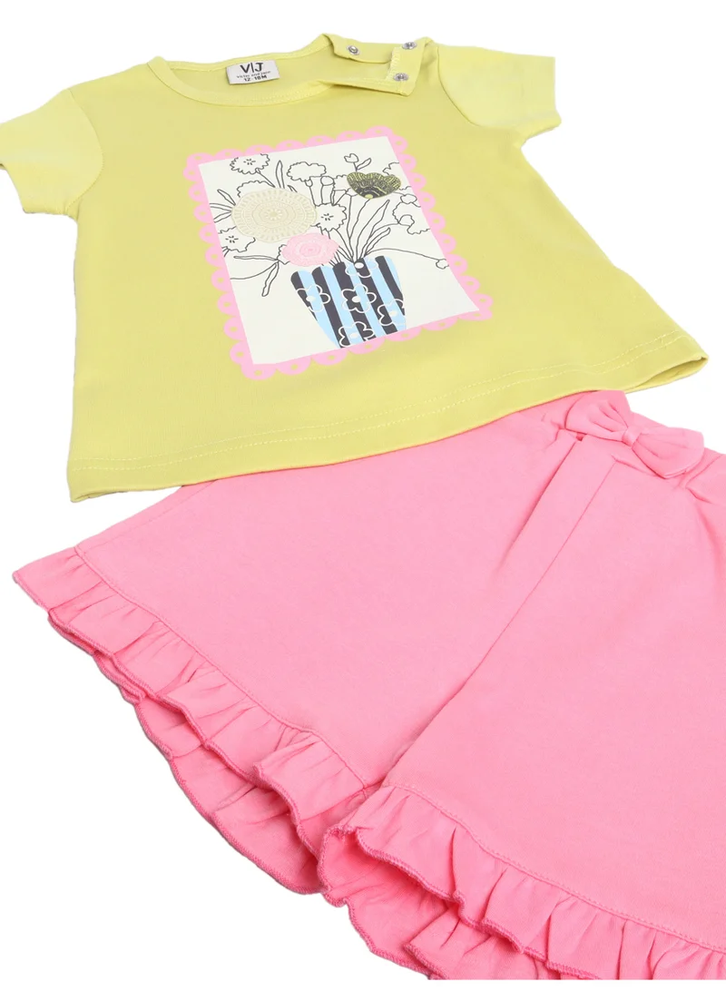 Victor And Jane  Infant Girls’ 2-Piece Set – Graphic Tee & Pink Shorts for Women | Best Price UAE