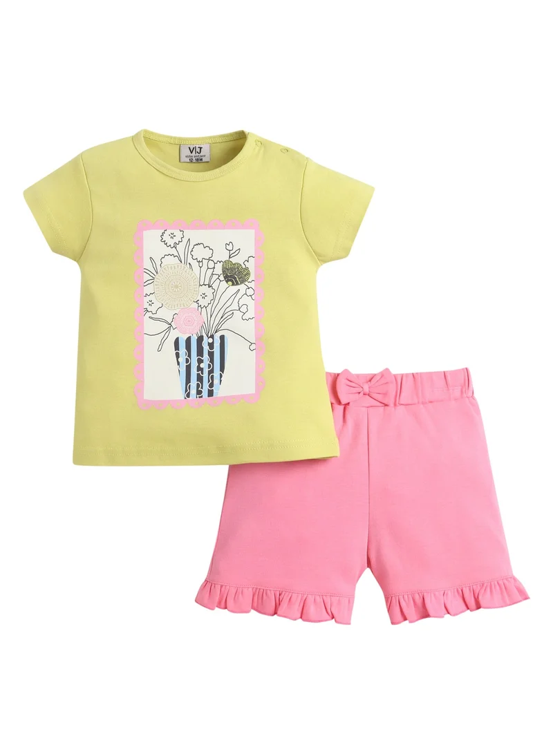 فكتور اند جين Infant Girls’ 2-Piece Set – Graphic Tee & Pink Shorts