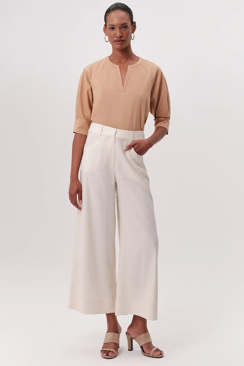 Exquise High-Waisted, Zip-Up, Pocketed, Wide-Leg, Regular Cream Trousers