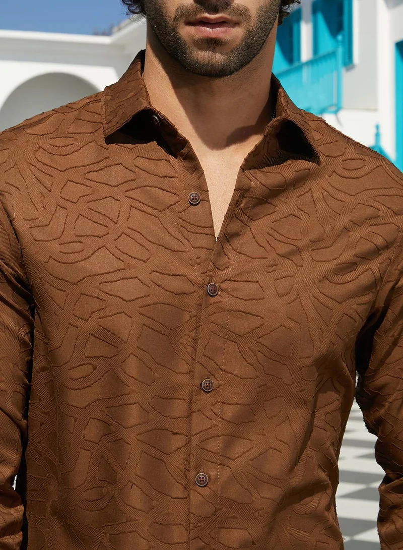 كامبوس سوترا Men's Camel Brown Abstract-Edge Shirt