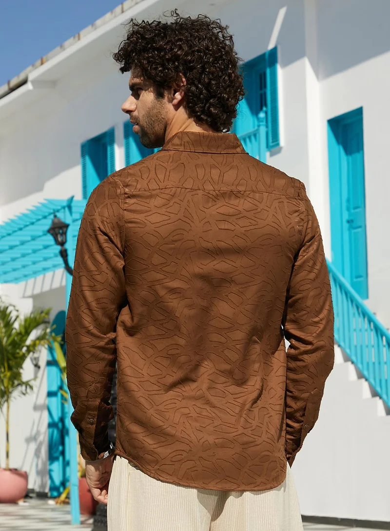 كامبوس سوترا Men's Camel Brown Abstract-Edge Shirt