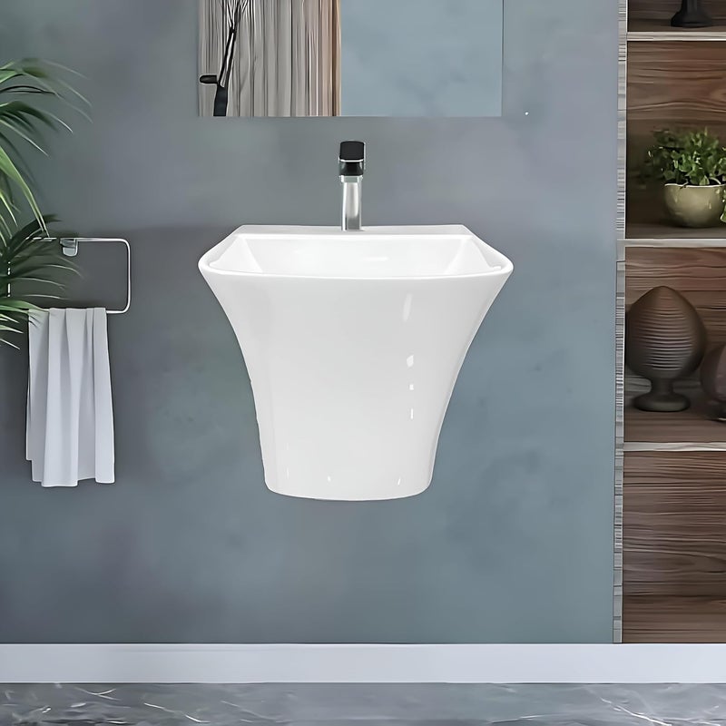SYON Syon LINEA Premium Ceramic Wall Hung Wash Basin for Bathroom Living Room 14x14  - Image 3