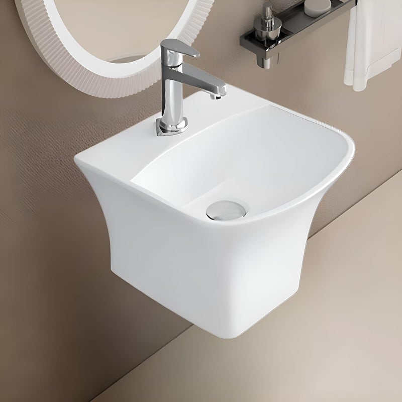 SYON Syon LINEA Premium Ceramic Wall Hung Wash Basin for Bathroom Living Room 14x14  - Image 1
