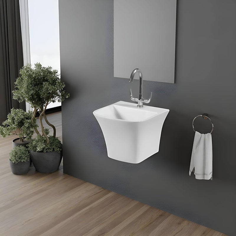 SYON Syon LINEA Premium Ceramic Wall Hung Wash Basin for Bathroom Living Room 14x14  - Image 2
