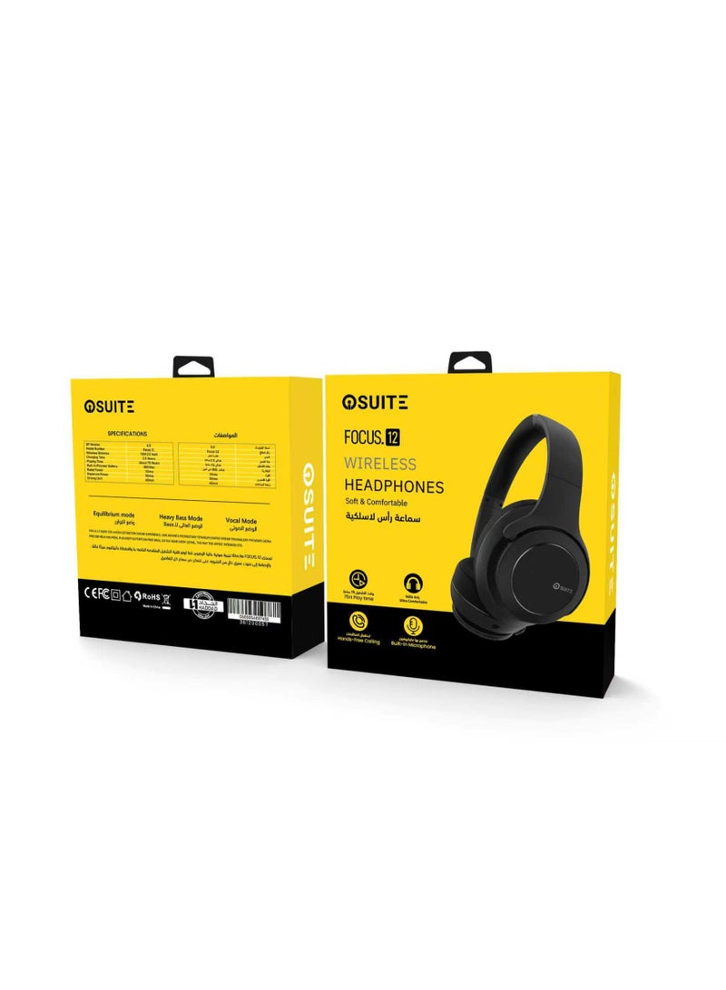 iOsuite Focus 12 Wireless Bluetooth Over-Ear Headphones, 75H Playtime, Bluetooth 6.0, 40mm Drivers, 3 EQ Modes, Clear Calls, Foldable Design – Black - Image 3