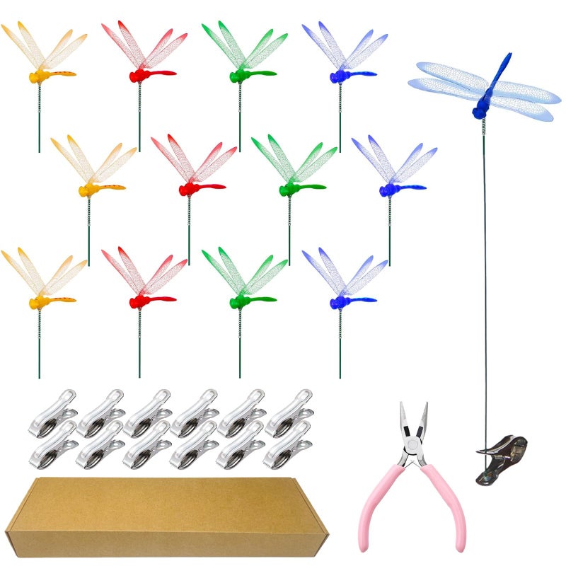 Kleeblatt Dragonfly Clip 12pcs - DIY Dragon Fly Clips, Hair Accessories, Garden Decor, Outdoor Decorative Stakes - Ideal for Garden & Patio Enhancement(in Boxs) - Image 1