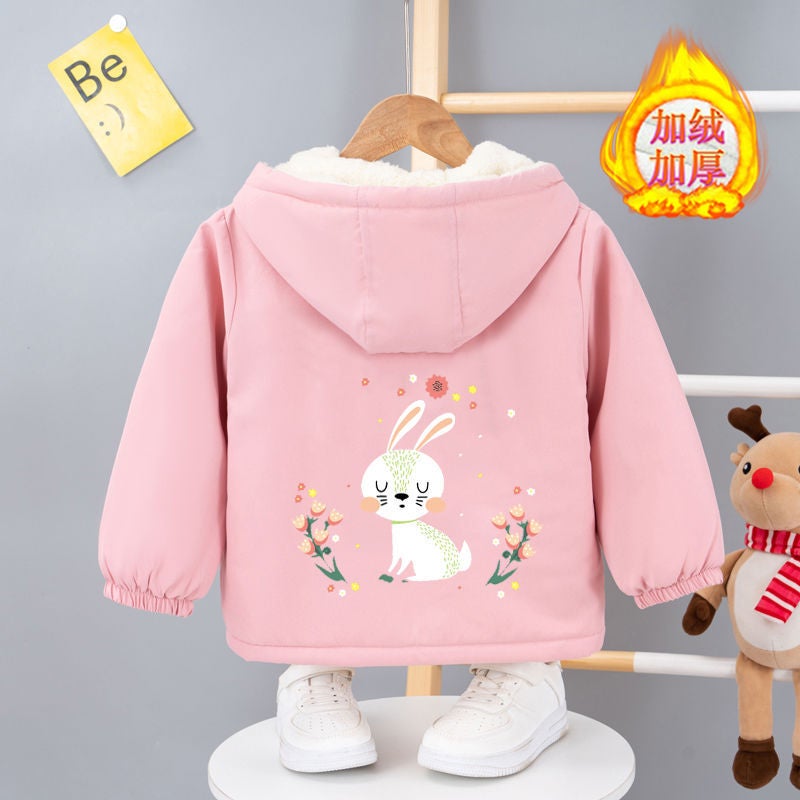 Girls Plus Velvet Jacket Baseball Suit Sports Children'S Jacket Girls Hooded Top Winter Clothes - Image 1